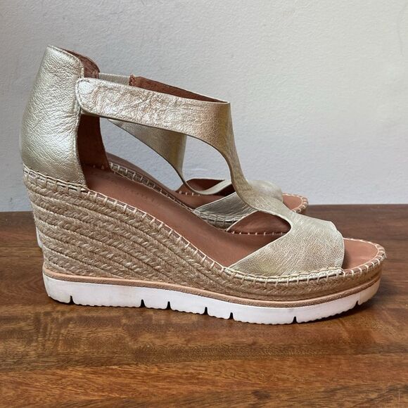 Gentle Souls Gold Elyssa Easy T-Strap Wedge Espadrilles - Picture 4 of 11
